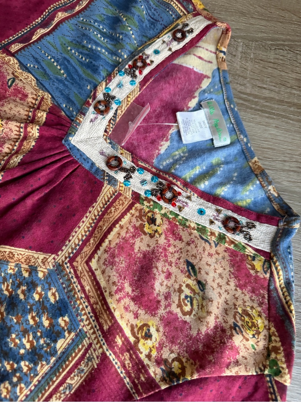 Ulla Popken Boho Patchwork Relaxed Fit V-Neck Tunic Burgundy Multi Size 20/22 - Picture 8 of 13